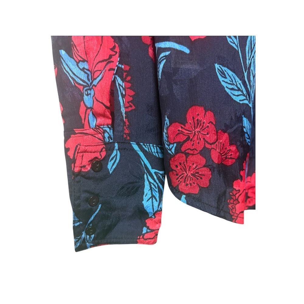 Zara Black Button-Down Floral Shirt with red & Blue Blooms - Picture 5 of 8
